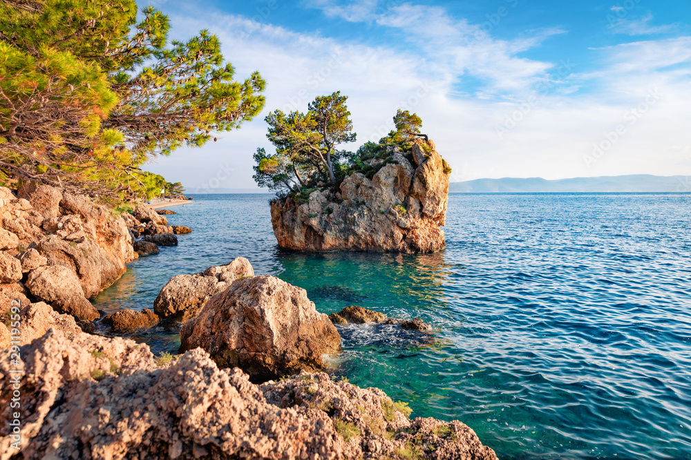 Sunny evening view of famous Brela stone. Captivating summer seascape of Adriatic sea,  Dalmatian