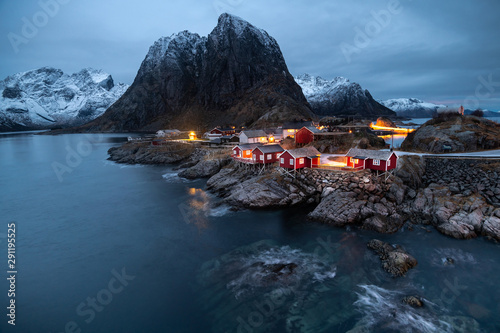 Beautiful landscape in hamnoy village in Lofoten Islands in Winter, Norway 