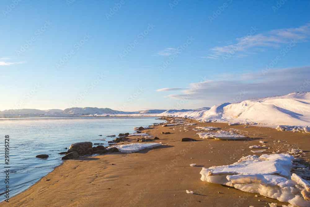 Barents Sea bay winter landscape