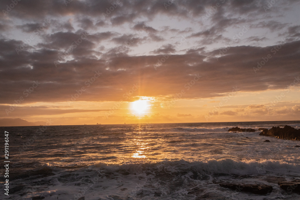 Fototapeta premium sunset on the beach of Azkorri, in Biscay