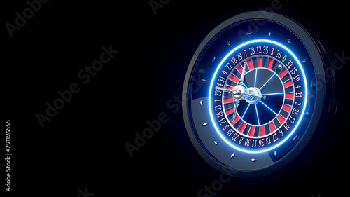 Futuristic Roulette Wheel With Blue Neon Lights Isolated On The Black Background - 3D Illustration