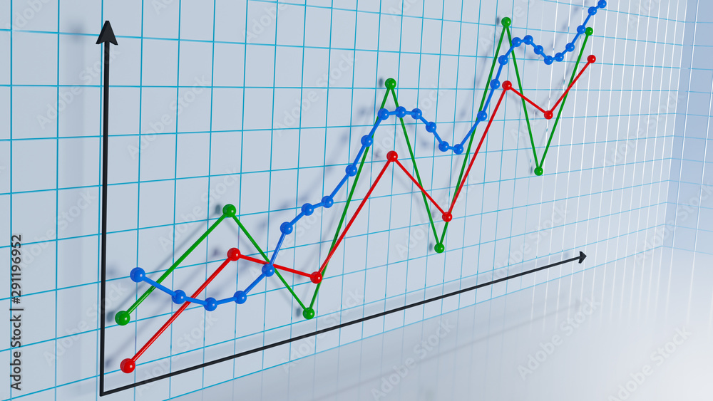 Financial Charts with a Diagram of Multi-colored Lines in Stock Market on the Bright Gradient Background. 3D Render. Financial Charts with a Diagram of Multi-colored Lines in Stock Market on the Bright Gradient Background. 3D Render.