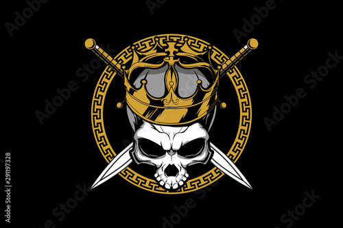 king skull head with sword vector logo template
