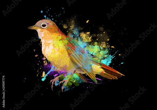 Canvas Print Watercolor Nightingale bird Drawing
