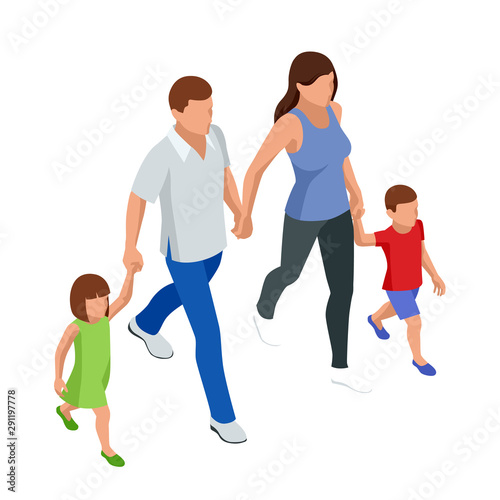 Isometric outdoor recreation Leisure for the family. Father, son, mother, and daughter.