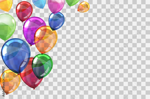 Group colored helium fly balloons on transparent background - stock vector