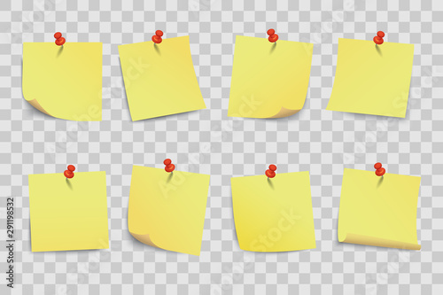 Set yellow sticky papers on transparent background - vector