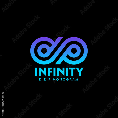 D and P monogram. Infinity logo, consist of blue strips. Infinity abstract emblem.