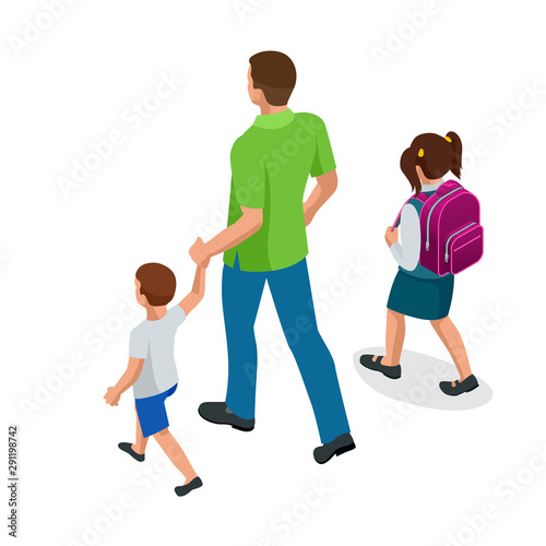 Isometric outdoor recreation Leisure for the family. Father, son, and daughter.