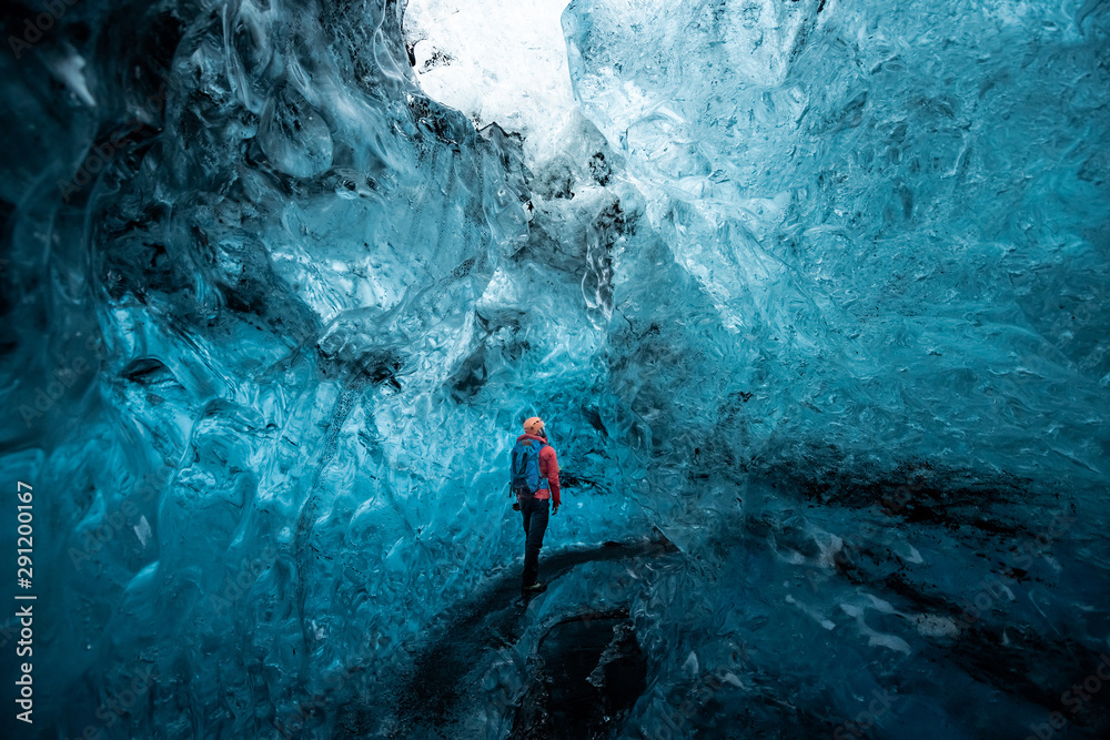 Inside a glacier ice cave in Iceland