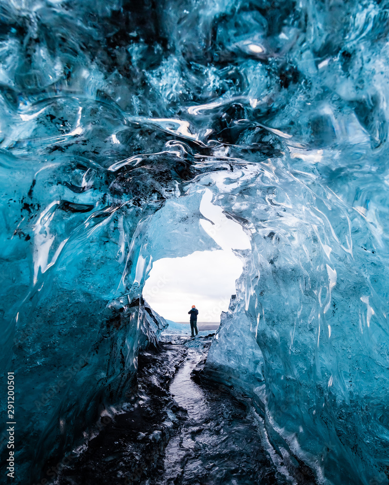 Inside a glacier ice cave in Iceland