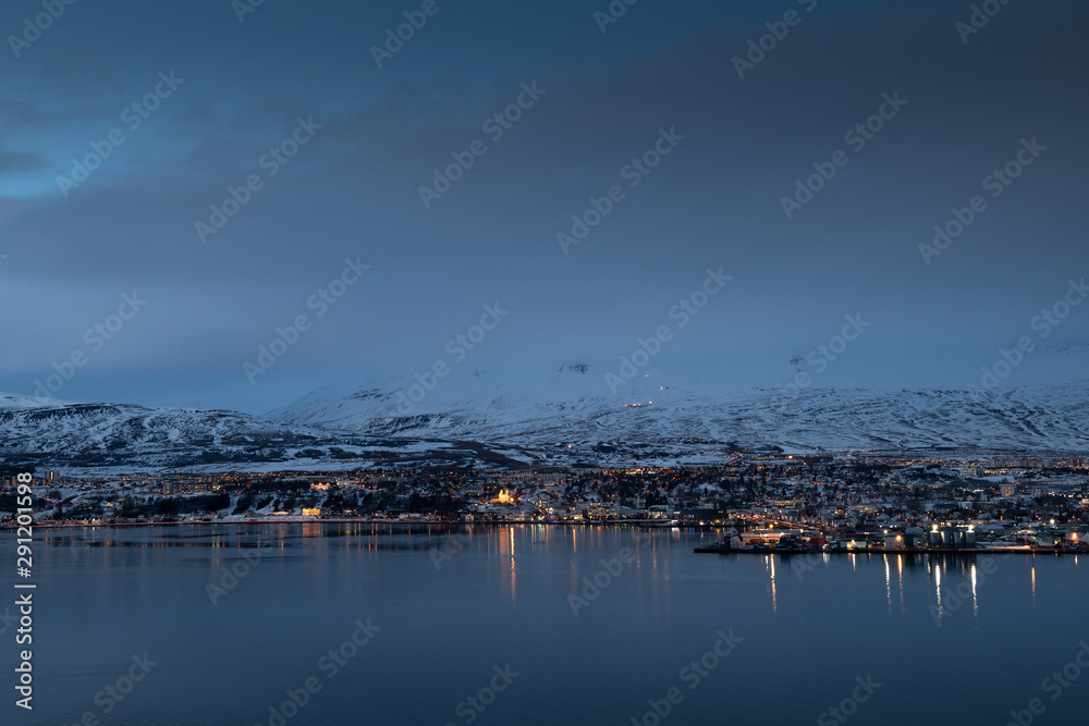 Akureyri city in the winter, Iceland