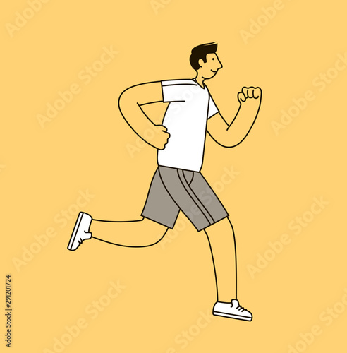 Jogging man. Sport, fitness concept. Linear style vector illustration