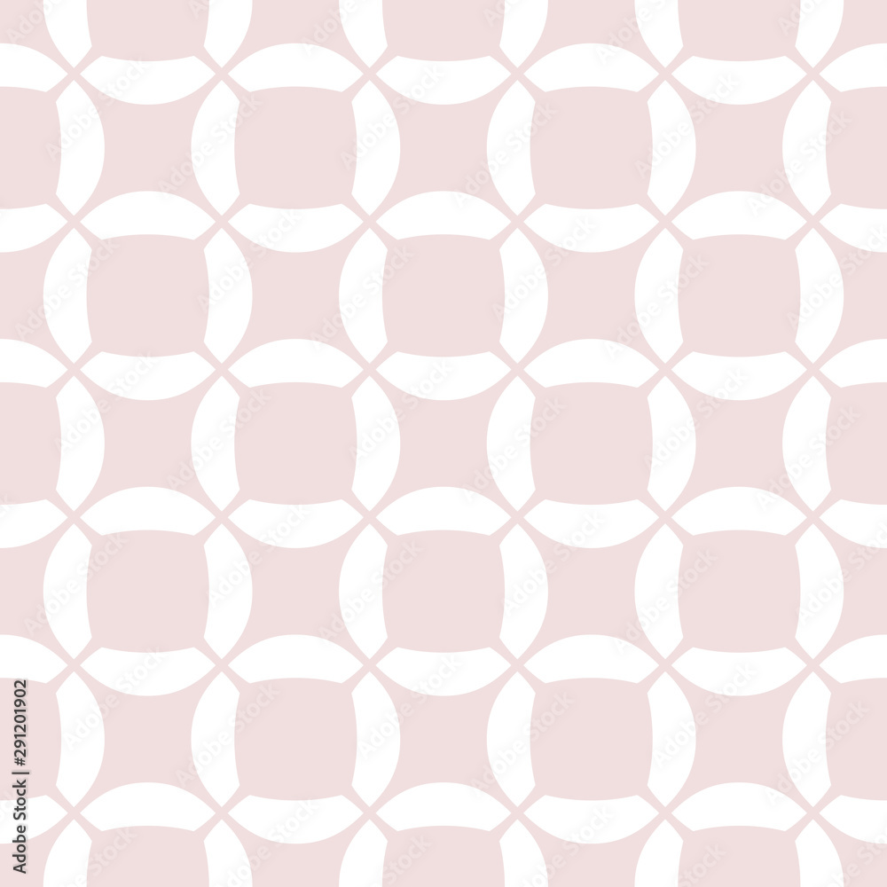 Subtle pink and white geometric seamless pattern with curved shapes, grid, net Subtle pink and white geometric seamless pattern with curved shapes, grid, net