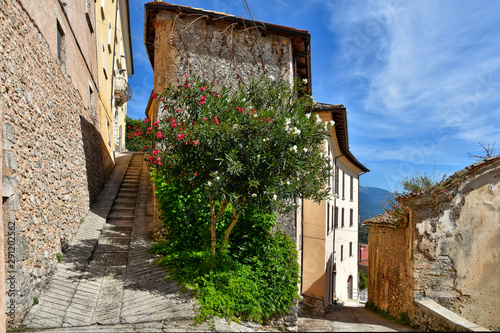 View of a medieval town in the mountains of the Lazio region.