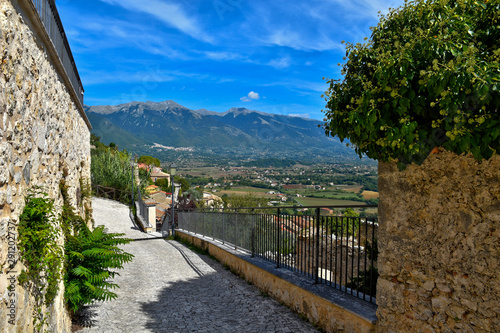 View of a medieval town in the mountains of the Lazio region.