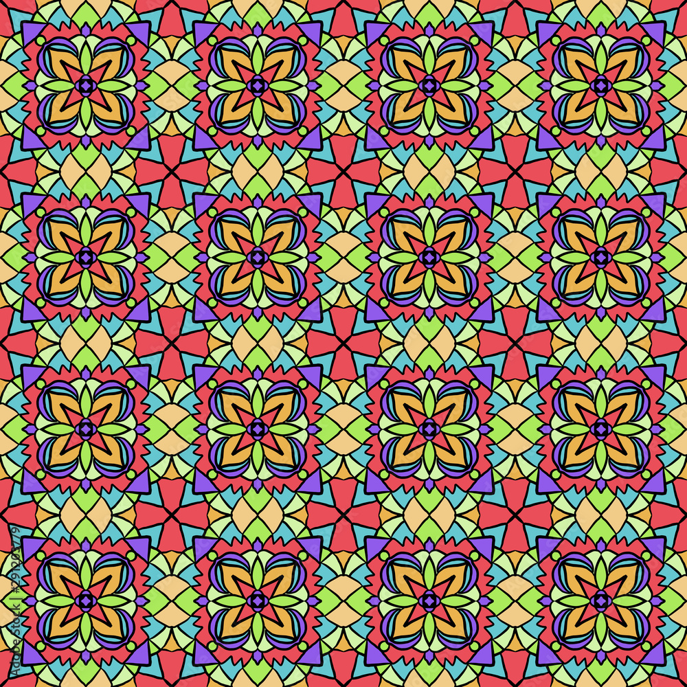 Green, red, yellow, violet geometry tessellation. Vector illustration