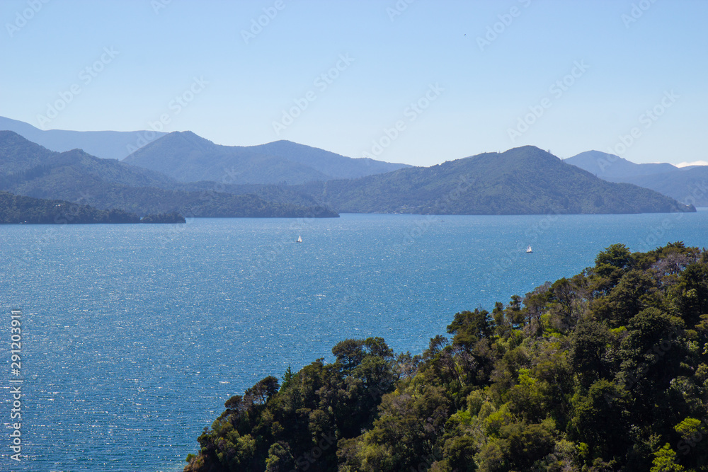 seascape view in Marlborough region of New Zealand