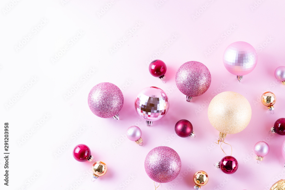 Christmas decorations on pink Christmas decorations on pink