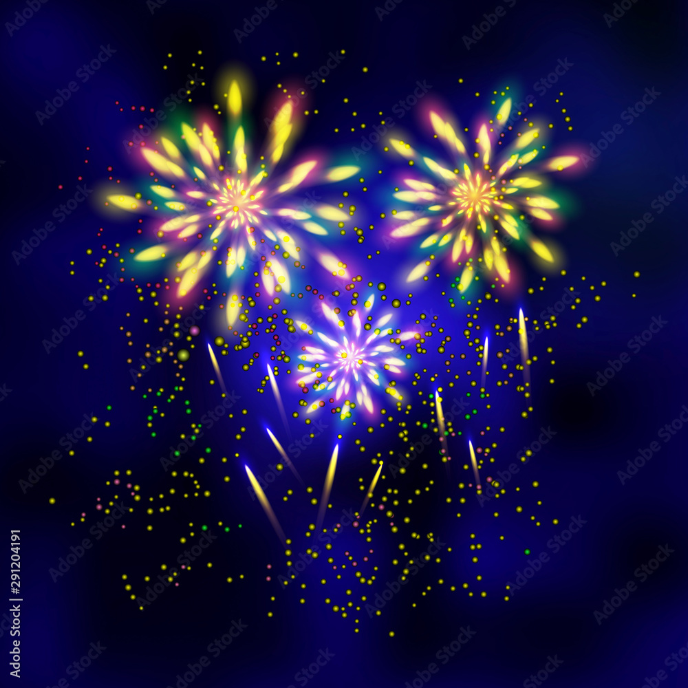 Obraz premium Firework on night background. Vector illustration