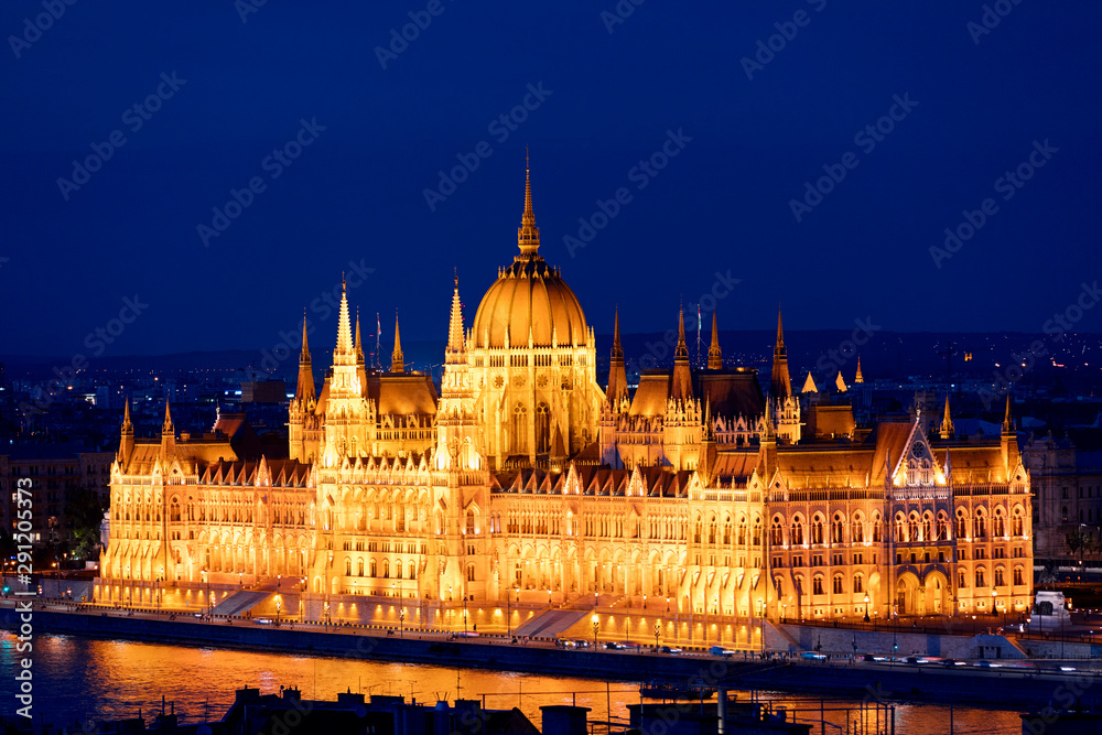 Budapest Hungary Parliament panorama night 
