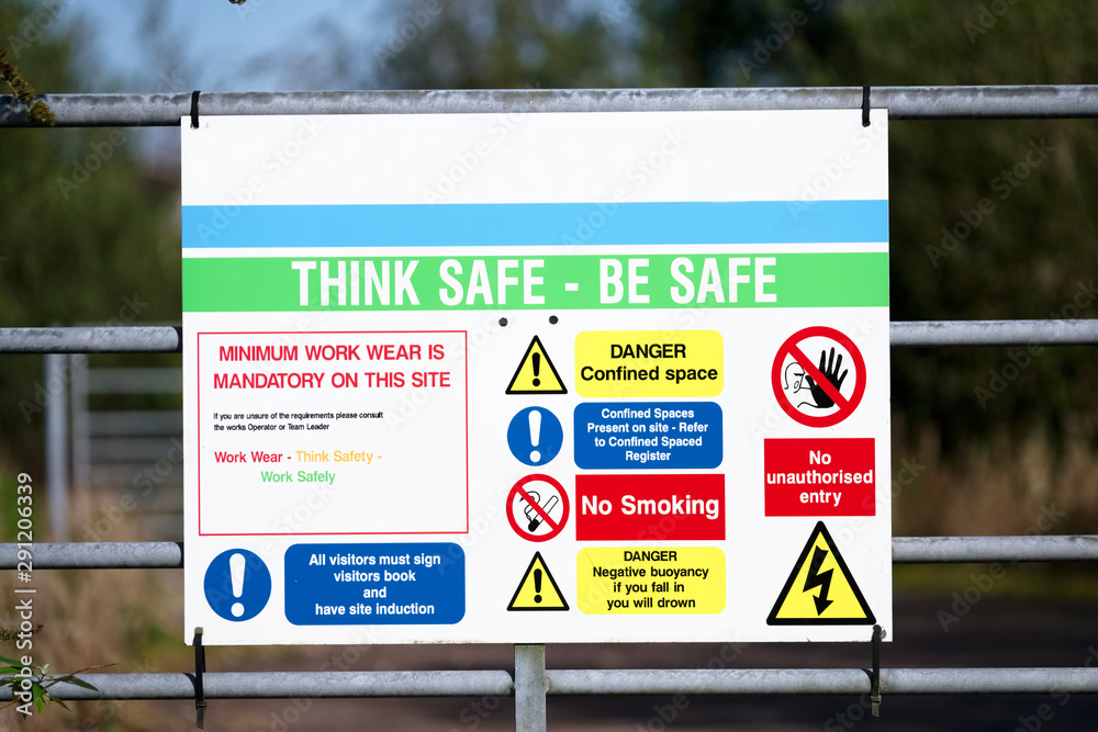 Construction site health and safety message rules sign board signage on