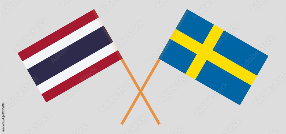 Thailand and Sweden. Crossed Thai and Swedish flags