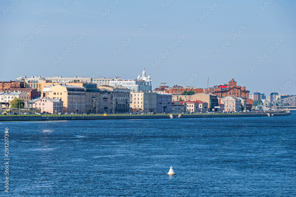 Sinopskaya Embankment the Neva River with Smolny Convent in Saint Peteresburg, Russia Sinopskaya Embankment the Neva River with Smolny Convent in Saint Peteresburg, Russia