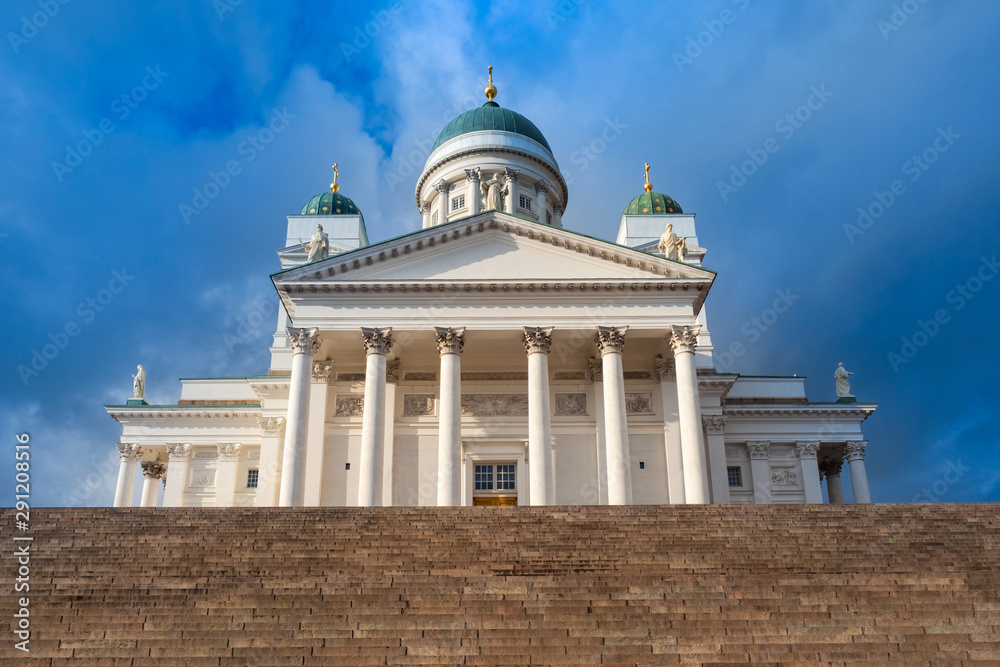 Helsinki. Finland. Suurkirkko. Cathedral of St. Nicholas. Senate Square in Helsinki. Solo tours to Finland. Excursions in Helsinki Cathedral. Finnish summer. St. Nicholas Cathedral in sunny weather