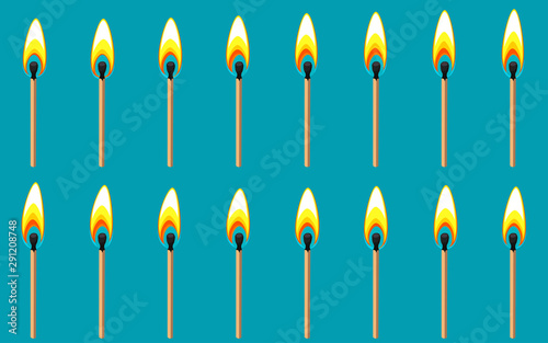 Burning match animation sprite on blue background
