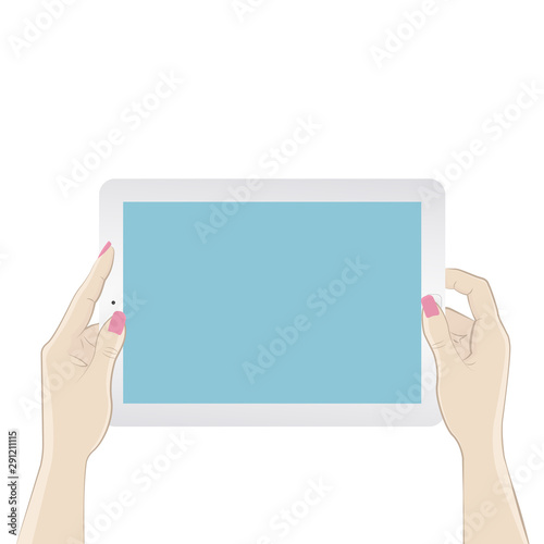 Digital tablet in hands. Isolated on a white background