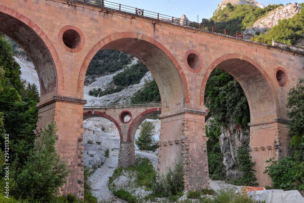 The Bridges of Vara is a road used for large machinery specialized in transporting marble blocks from quarries also a tourist destination. Tuscany, Italy.