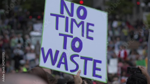 4K People protesting in the streets of Seattle during the 2019 Global Climate Strike