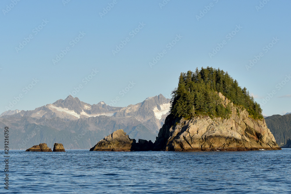 Rugged coastline and islands in Alaska's Resurrection Bay