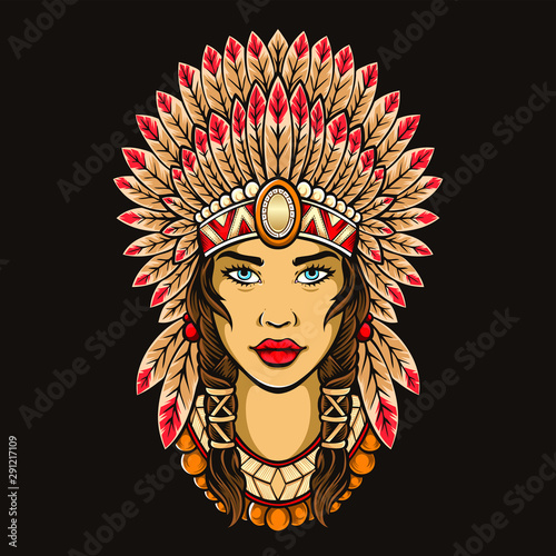 indian girl cartoon vector logo