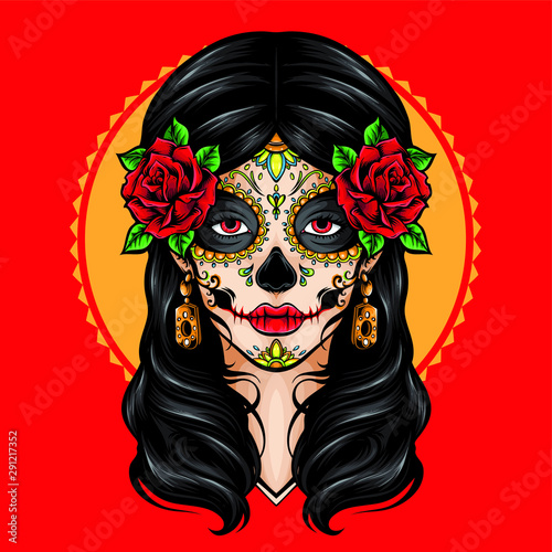 sugar skull la catrina vector logo
