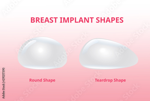 Breast implant, Silicone shape, round shape and teardrop
