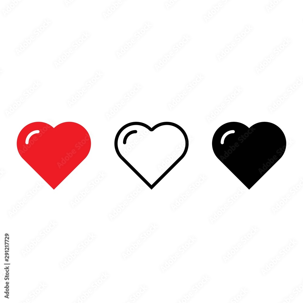 Heart icons, love symbol. Collection of hearts.