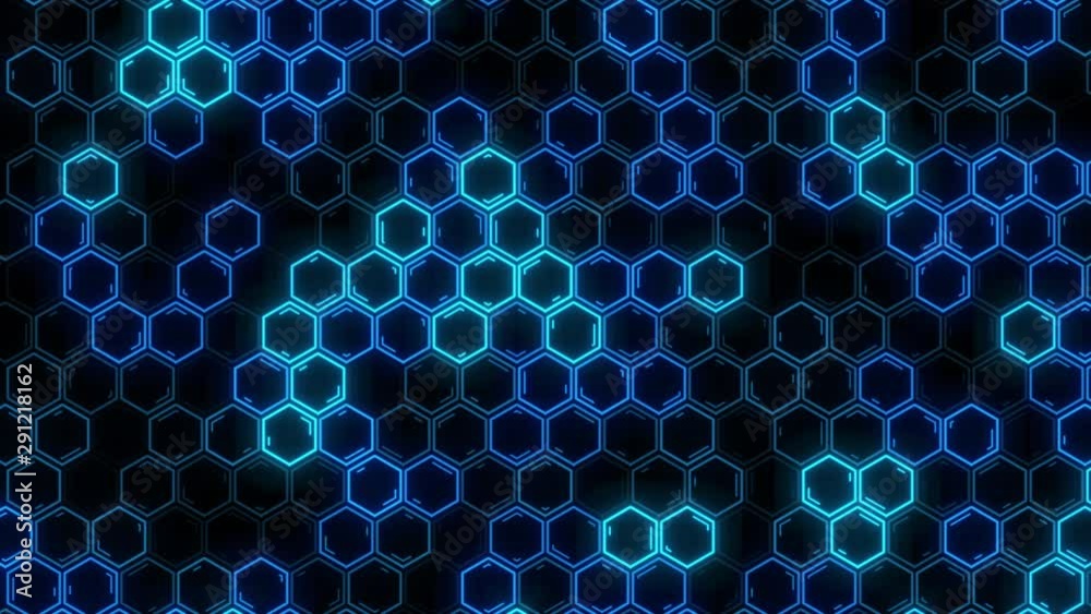 Abstract futuristic hexagon glowing neon surface, structure.