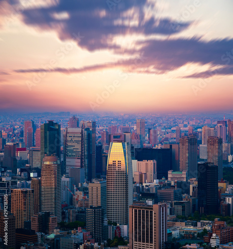Tokyo cityscape with beautiful sunset sky at dusk.