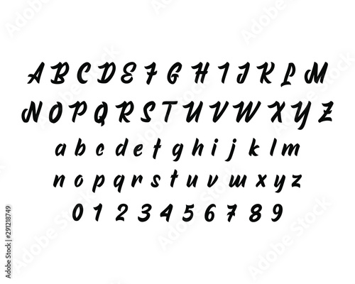 Set of script font and number