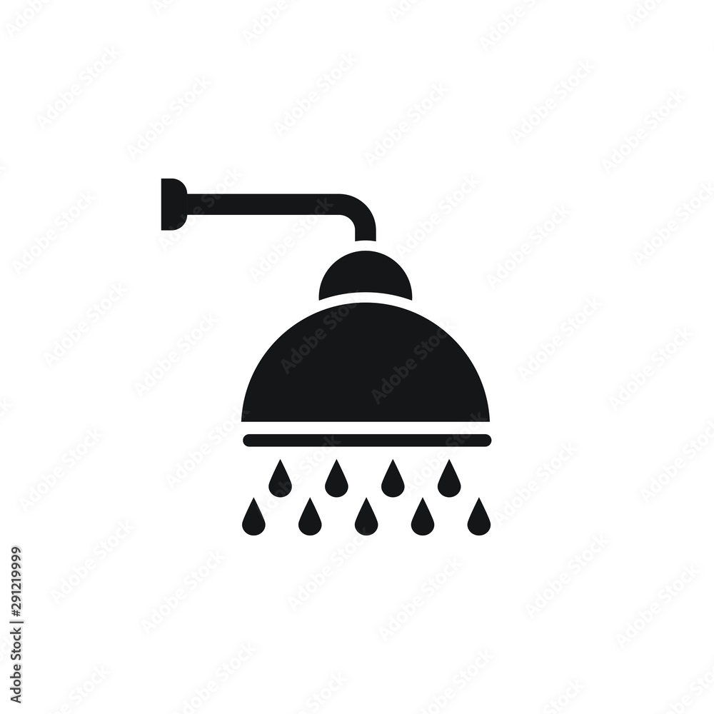 Shower vector icon, Shower faucet flat icon with flowing water drops symbol.