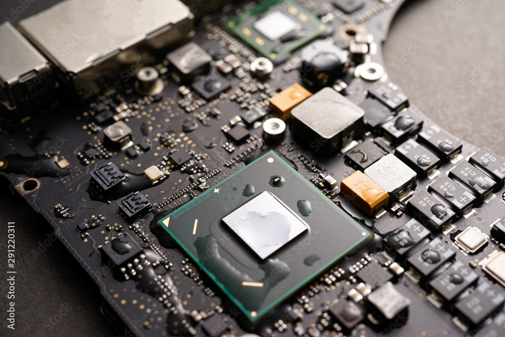 A black colour waterproof water resistant Printed Circuit Board with CPU, SMD & IC mounted part on board A black colour waterproof water resistant Printed Circuit Board with CPU, SMD & IC mounted part on board