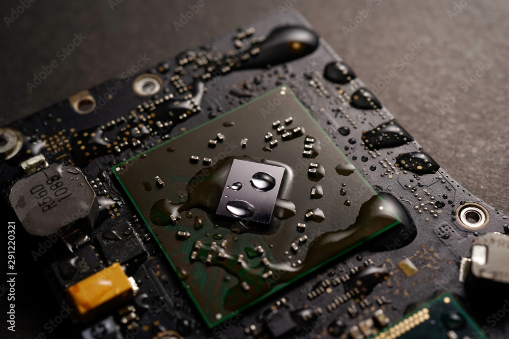 A black colour waterproof water resistant Printed Circuit Board with CPU, SMD & IC mounted part on board A black colour waterproof water resistant Printed Circuit Board with CPU, SMD & IC mounted part on board