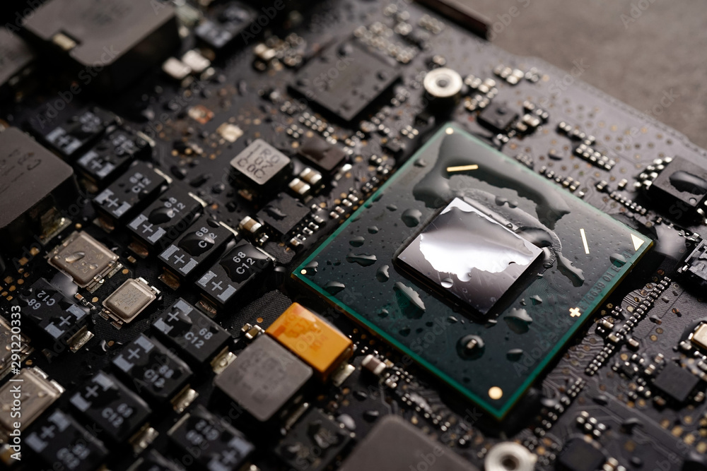 A black colour waterproof water resistant Printed Circuit Board with CPU, SMD & IC mounted part on board A black colour waterproof water resistant Printed Circuit Board with CPU, SMD & IC mounted part on board