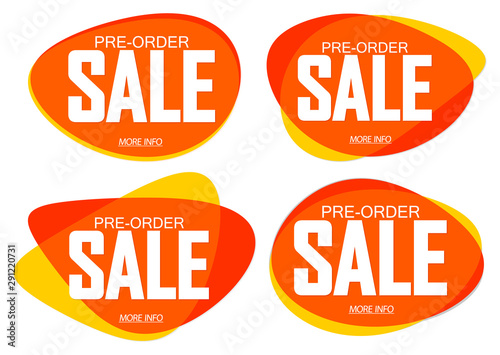 Set Pre-Order Sale bubble banners design template, discount tags, app icons, vector illustration