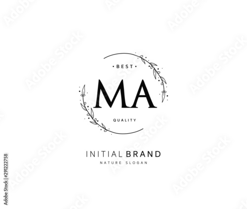 M A MA Beauty vector initial logo, handwriting logo of initial signature, wedding, fashion, jewerly, boutique, floral and botanical with creative template for any company or business.