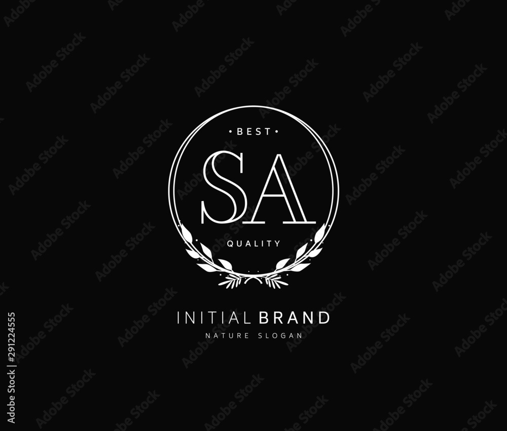 S A SA Beauty vector initial logo, handwriting logo of initial signature, wedding, fashion, jewerly, boutique, floral and botanical with creative template for any company or business.