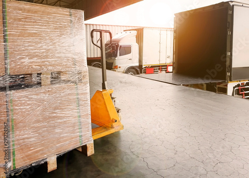 Billede på lærred freight industry warehouse and logistics, truck docking load cargo at warehouse