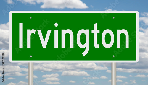 Rendering of a green road sign for Irvington photo